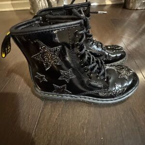 Dr Marten Black Kids Boots with Star Accents